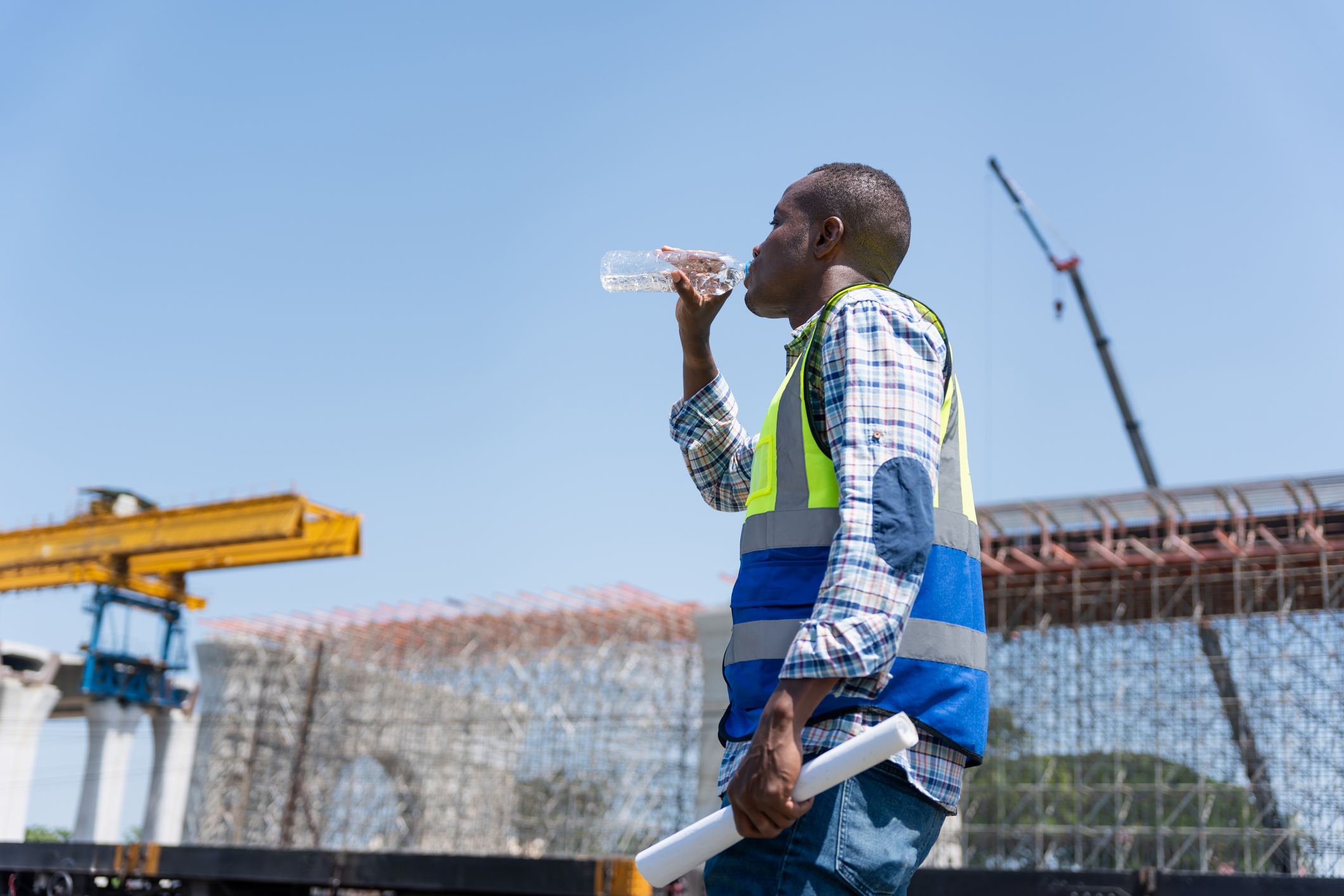 Construction Worker Staying Hydrated